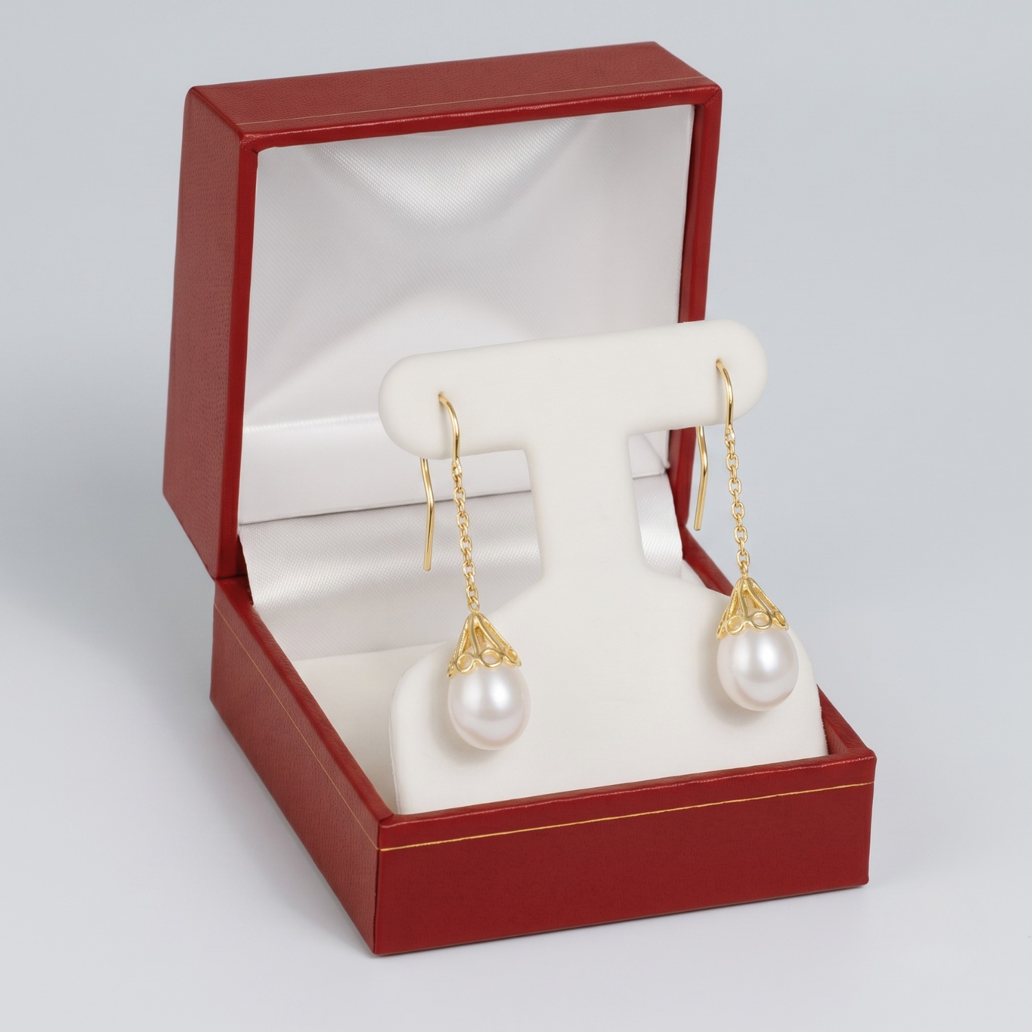 14K Yellow Gold Pearl Drop Dangle Earrings