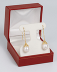 14K Yellow Gold Pearl Drop Dangle Earrings