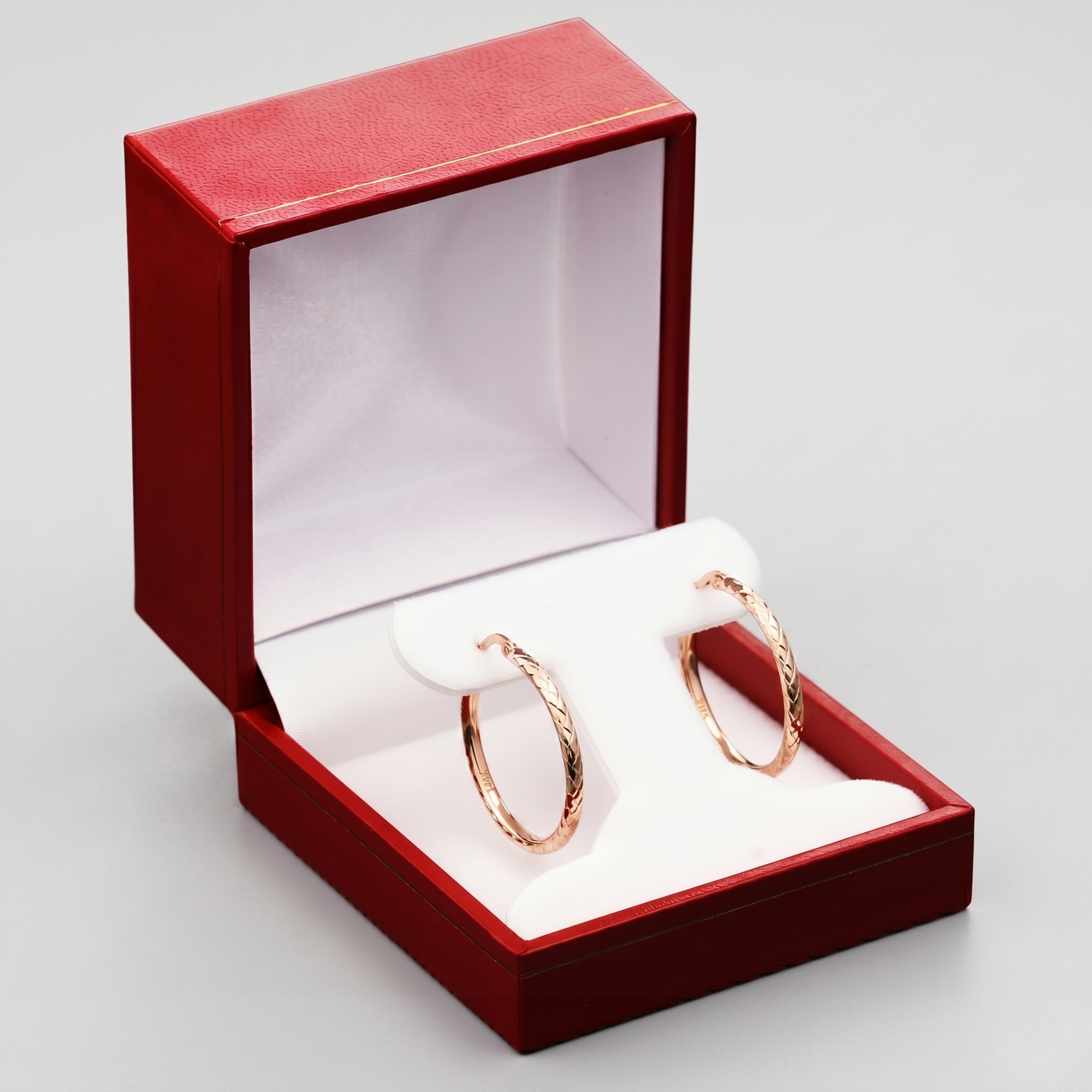 14K Rose Gold Hoop Earrings, Diamond-Cut X-Pattern Design