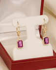 14K Gold Ruby Emerald-Cut Gemstone Drop Earrings