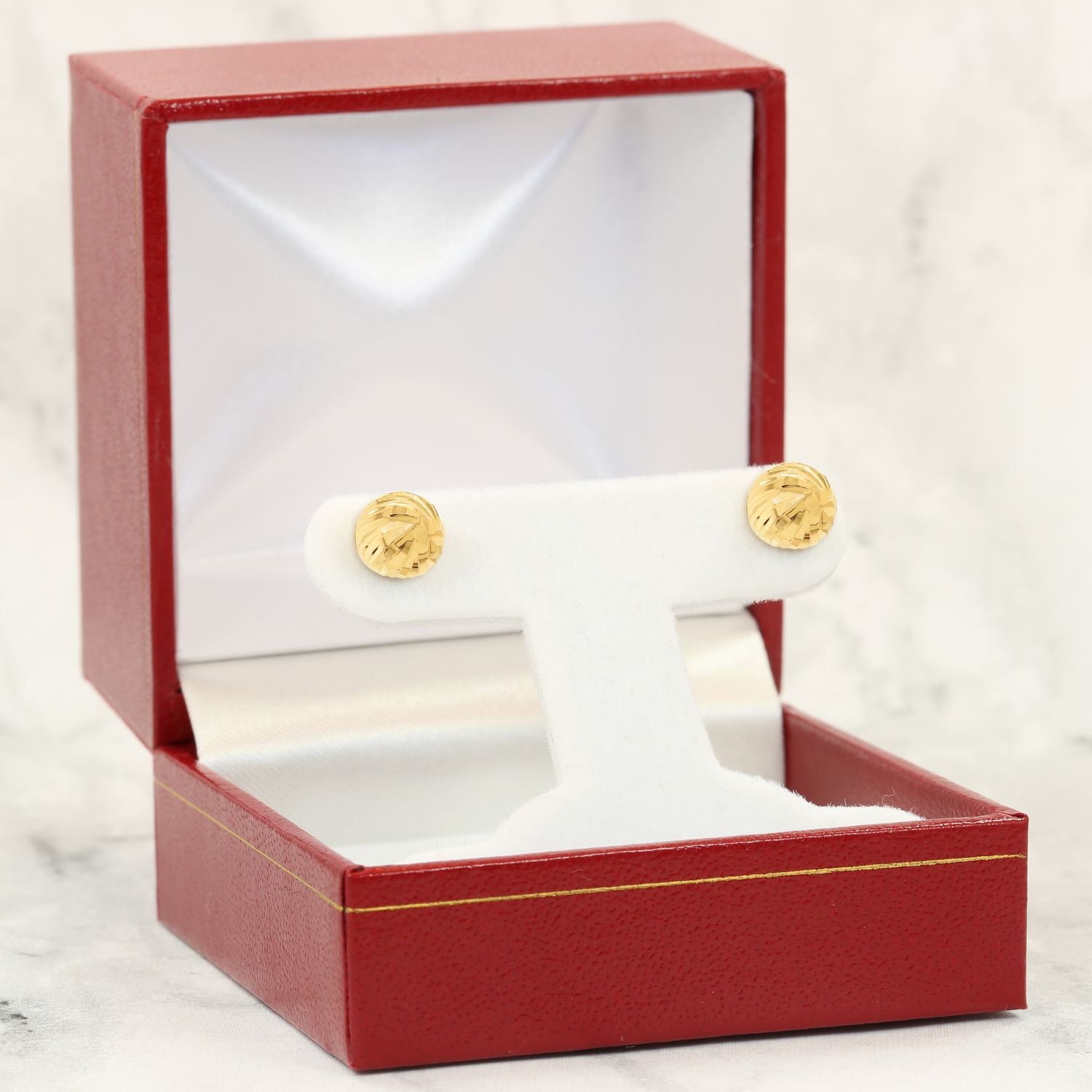 14k Gold Ball Stud Earrings with Hand Engraved Spiral Design
