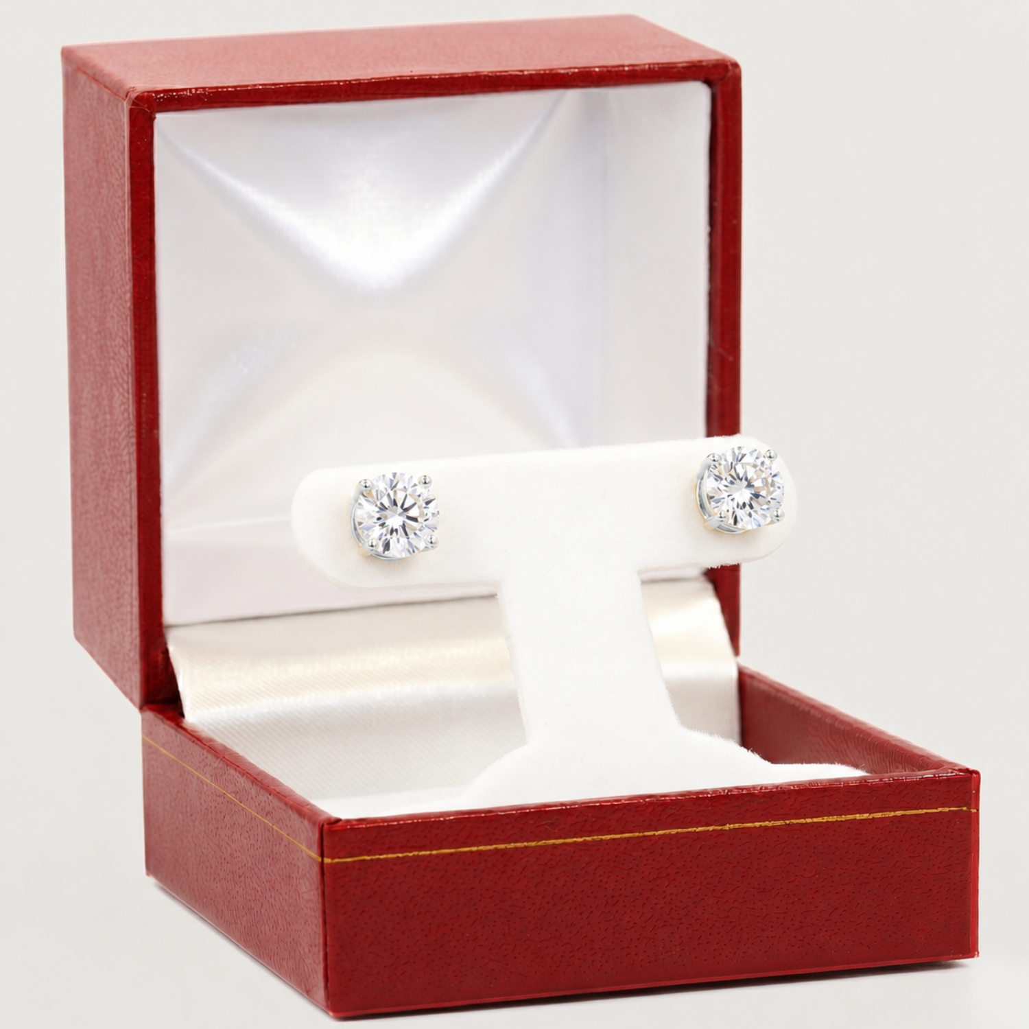 14K White Gold Classic Solitaire Simulated Diamond Studs, Screwback