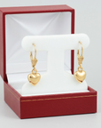 14K Yellow Gold Heart Drop Dangle Earrings