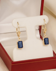 14K Gold Blue Sapphire Emerald-Cut Gemstone Drop Earrings