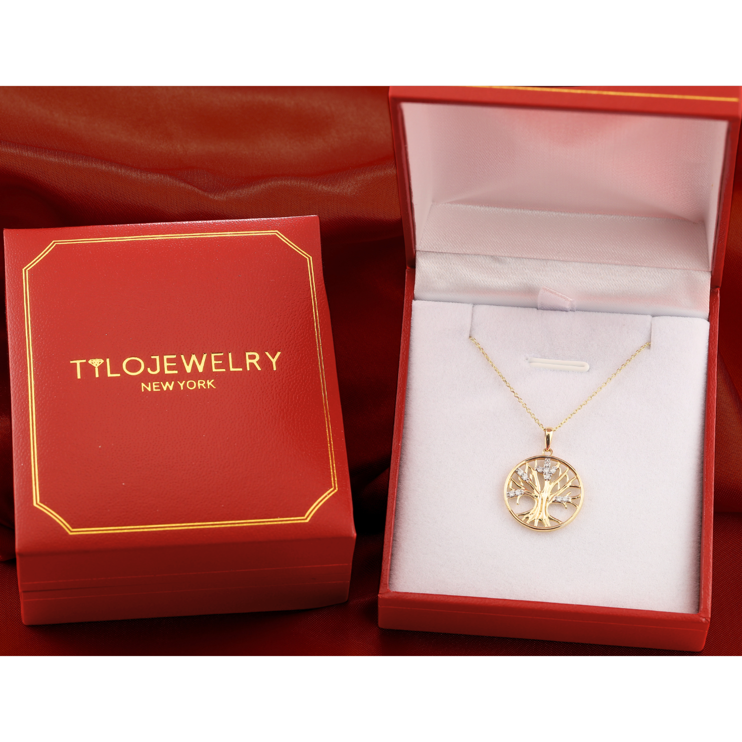 14K Yellow Gold Lab Diamond Tree Of Life Pendant Necklace, 0.10ctw