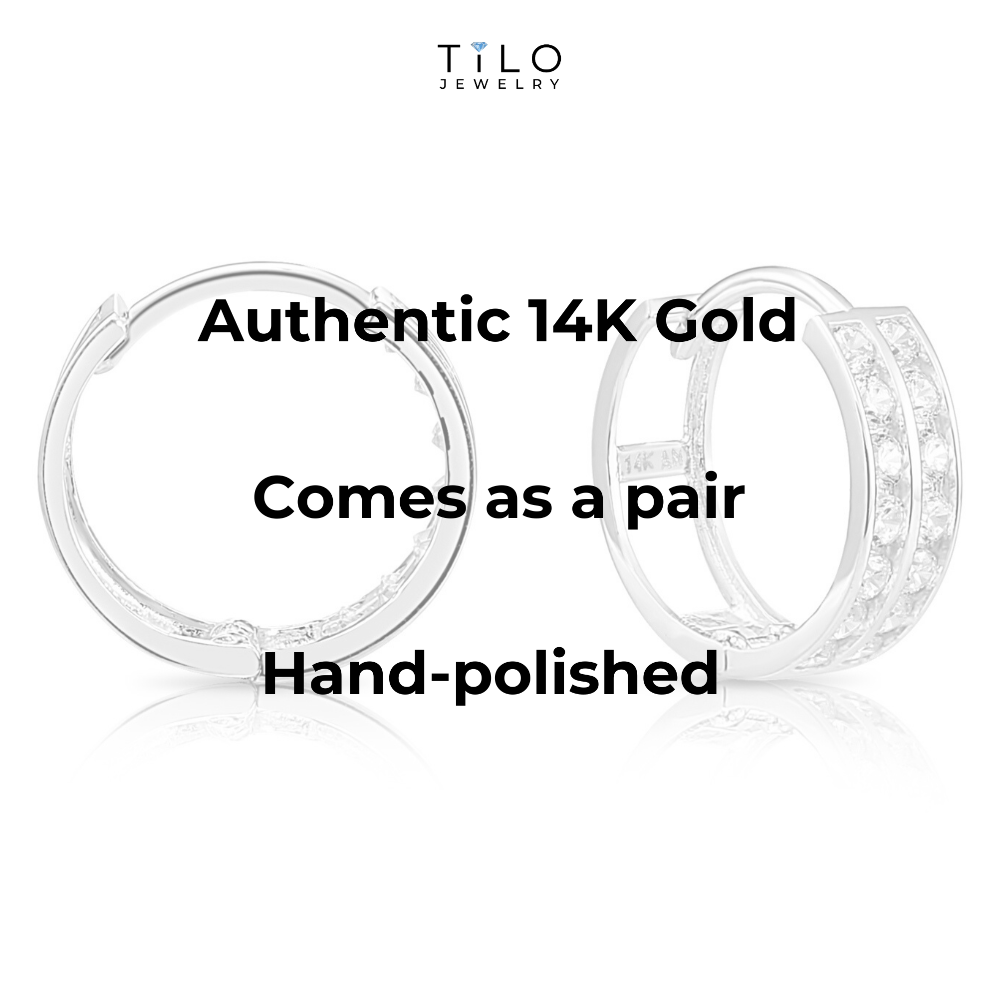 CZ  14K Gold Huggie Earrings, Double Row CZ Hoops