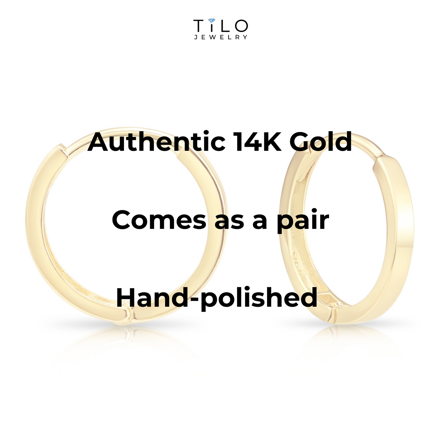 14K Yellow Gold Classy Huggies, Dainty 13mm Gold Earrings