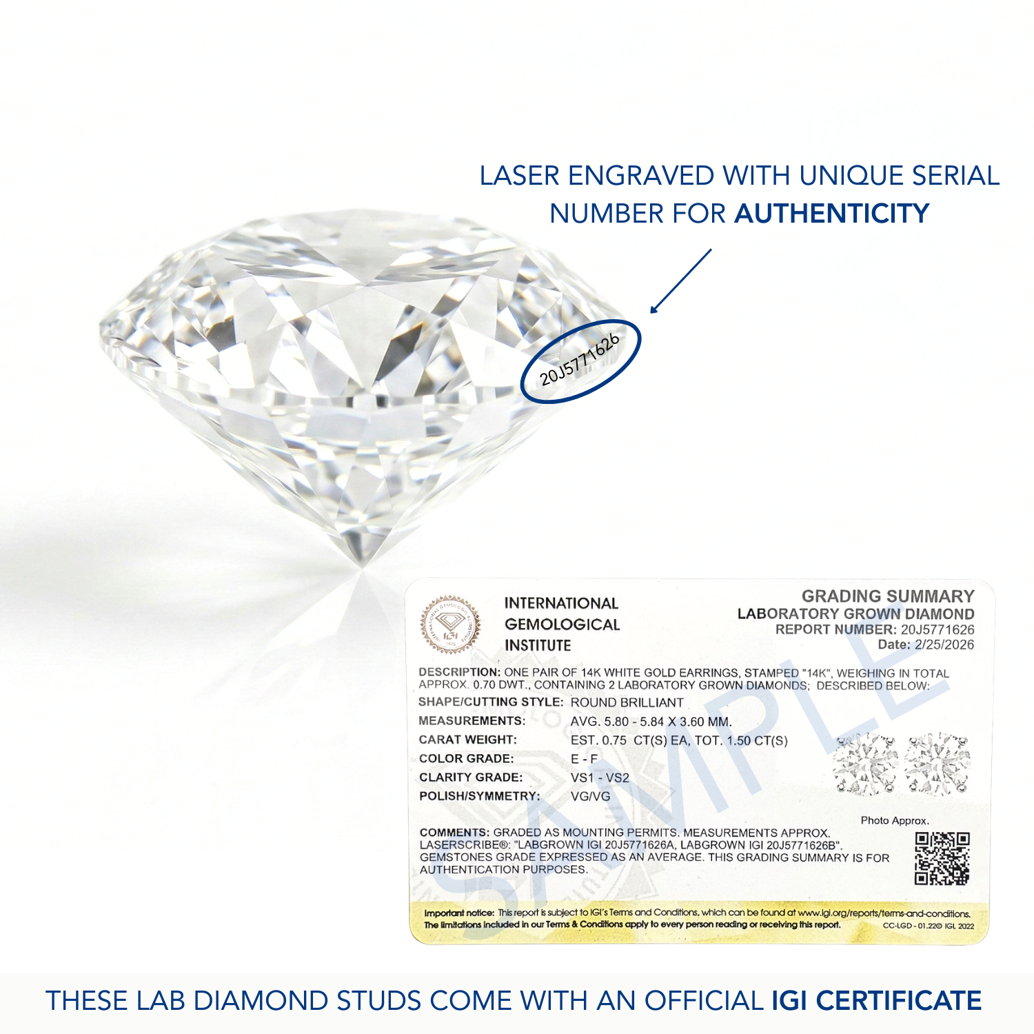 14K Yellow Gold Solitaire Lab Diamond Studs, Screwback