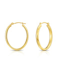 14k Gold Oval Hoop Earrings, New Half Round Tube, 1 Inch