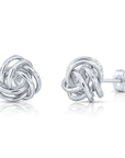 14k Gold Love Knot Stud Earrings with Hand Engraved Diamond Cuts, 9mm, Pushback Studs