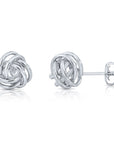 14k Gold Love Knot Stud Earrings with Hand Engraved Diamond Cuts, 9mm, Pushback Studs