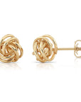 14k Gold Love Knot Stud Earrings with Hand Engraved Diamond Cuts, 9mm, Pushback Studs