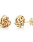 14k Gold Love Knot Stud Earrings with Hand Engraved Diamond Cuts, 9mm, Pushback Studs