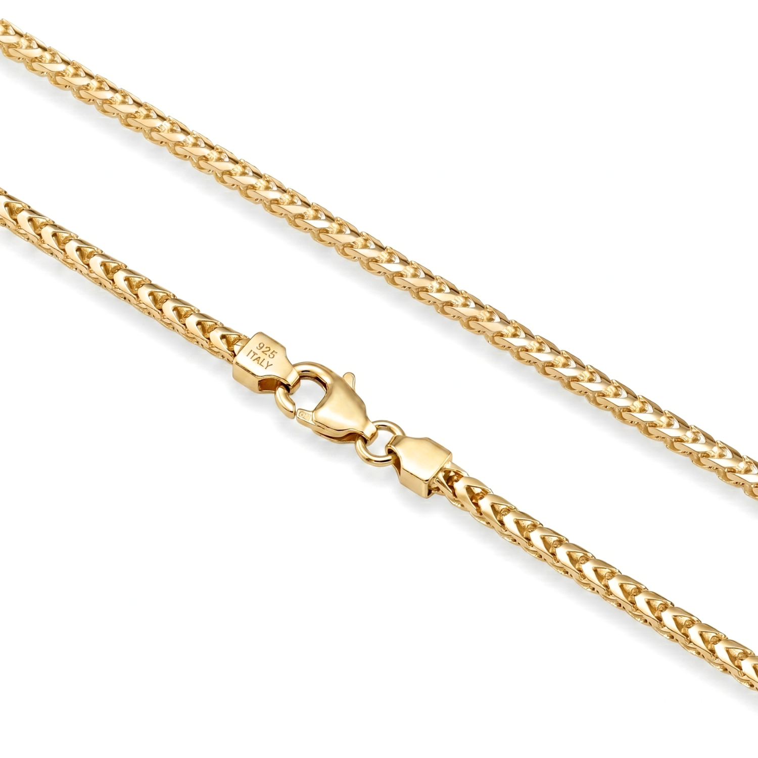 14K Gold Plated Italian Franco Chains, Solid Sterling Silver, With Lobster Lock