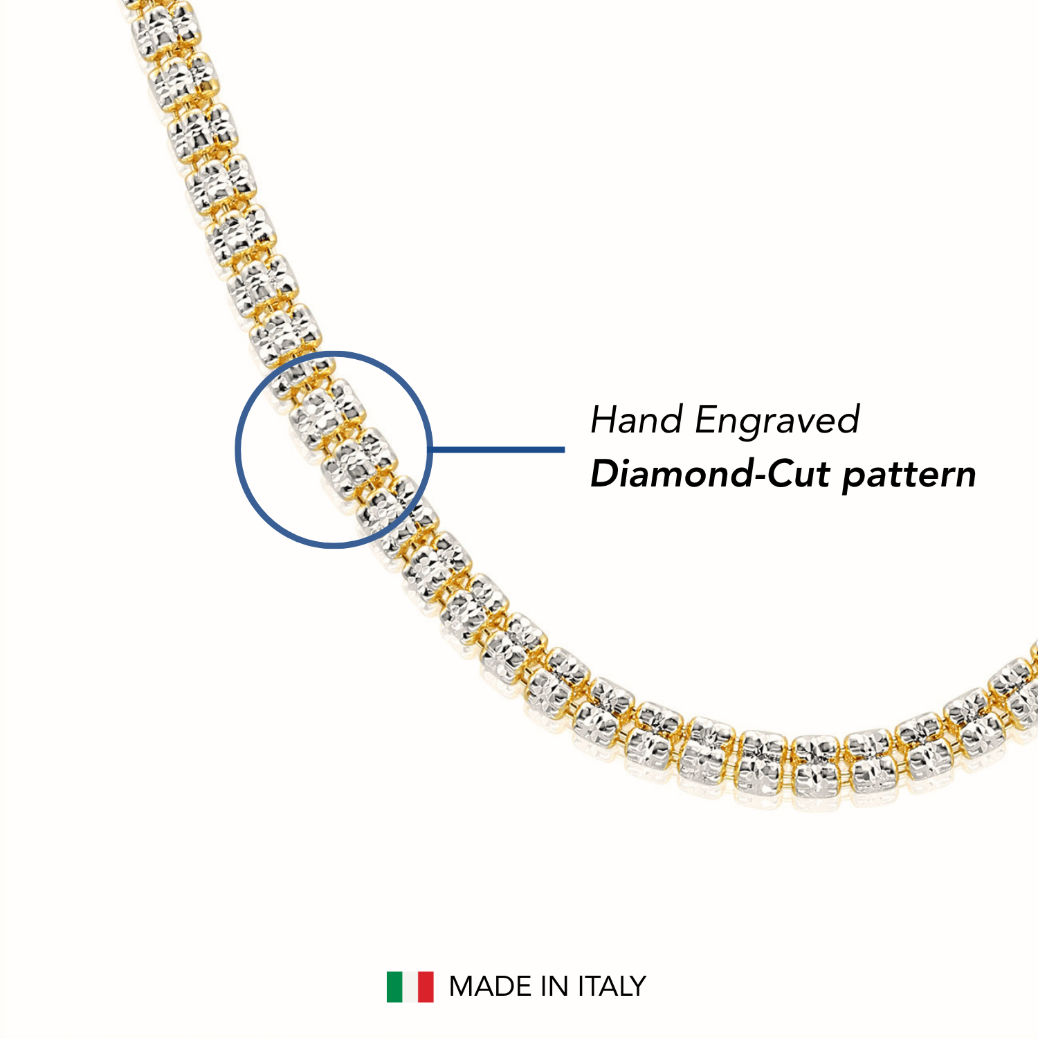 Sterling Silver Two-Tone Diamond-Cut Ice Chain Necklace, Pyramid Design