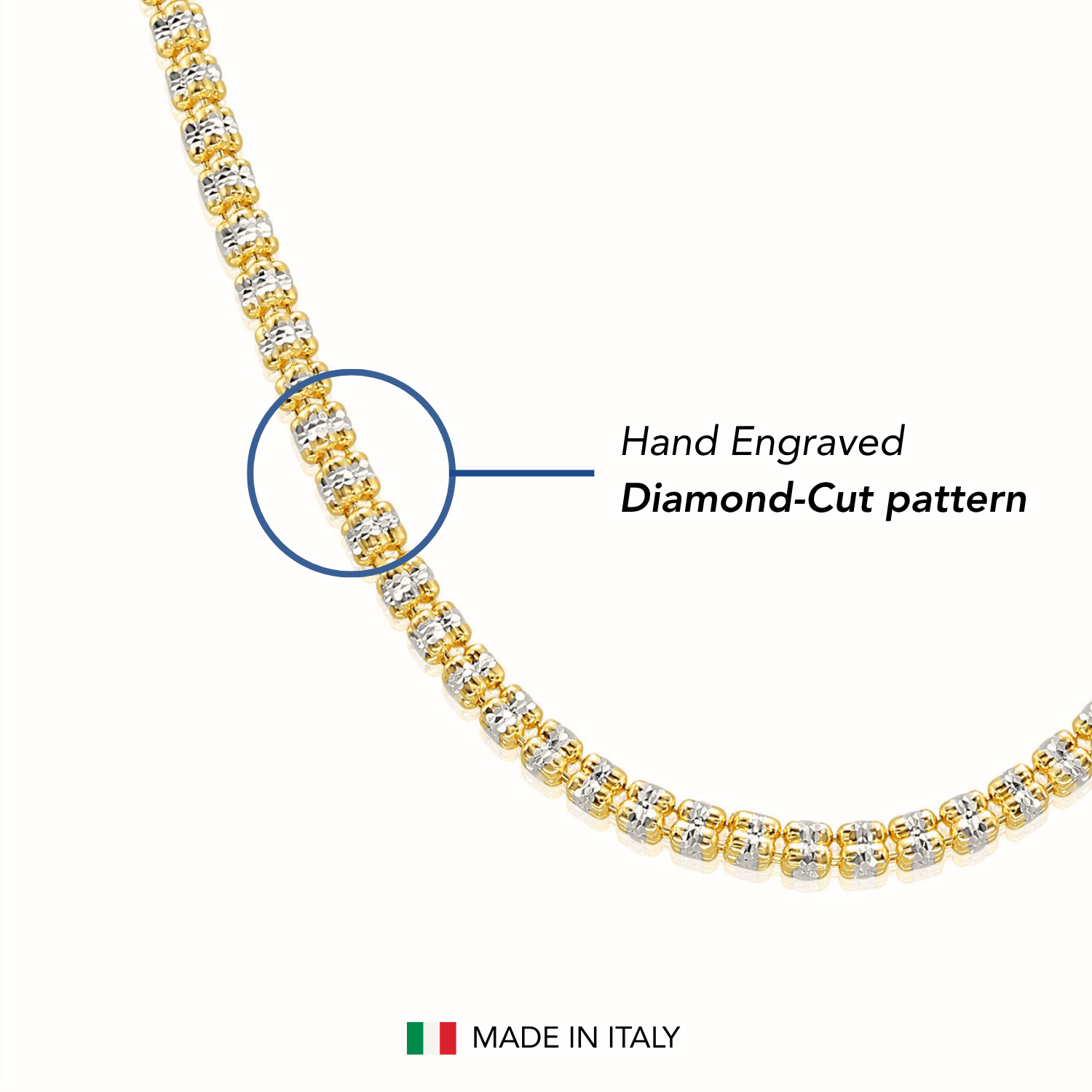Sterling Silver Two-Tone Diamond-Cut Ice Chain Bracelet, Pyramid Design