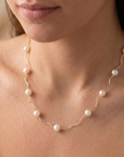14K Yellow Gold Freshwater Pearl Station Necklace