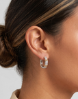Sterling Silver Two-Tone CZ Huggie Earrings