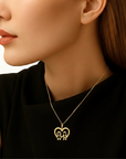 14K Yellow Gold Boy & Girl Heart Pendant Necklace
