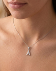 Sterling Silver CZ Initial Charm Pendant Necklace