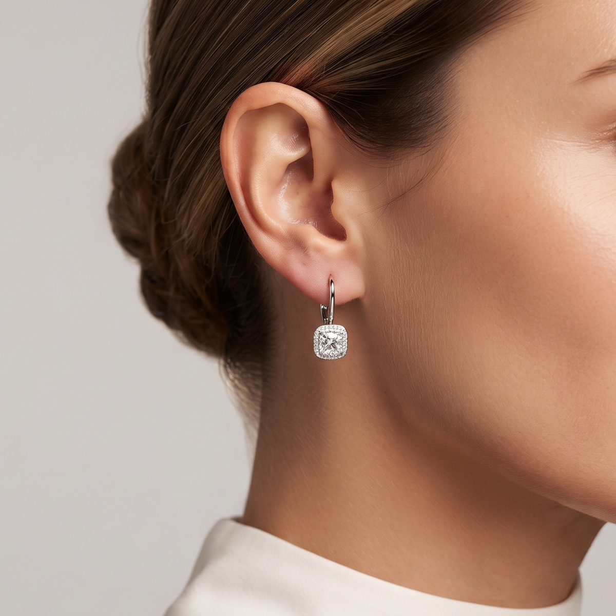 14K White Gold Lab Diamond Cushion-Cut Drop Earrings, 1.50ctw