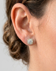 14k Yellow Gold Round CZ Halo Stud Earrings, Brilliant-Cut Cushion Halo Design Studs, With Secure Pushbacks