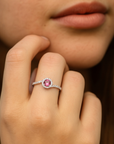 Sterling Silver Ruby CZ Halo Ring