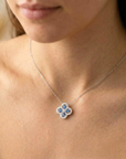 Sterling Silver Blue CZ Clover Charm Pendant Necklace