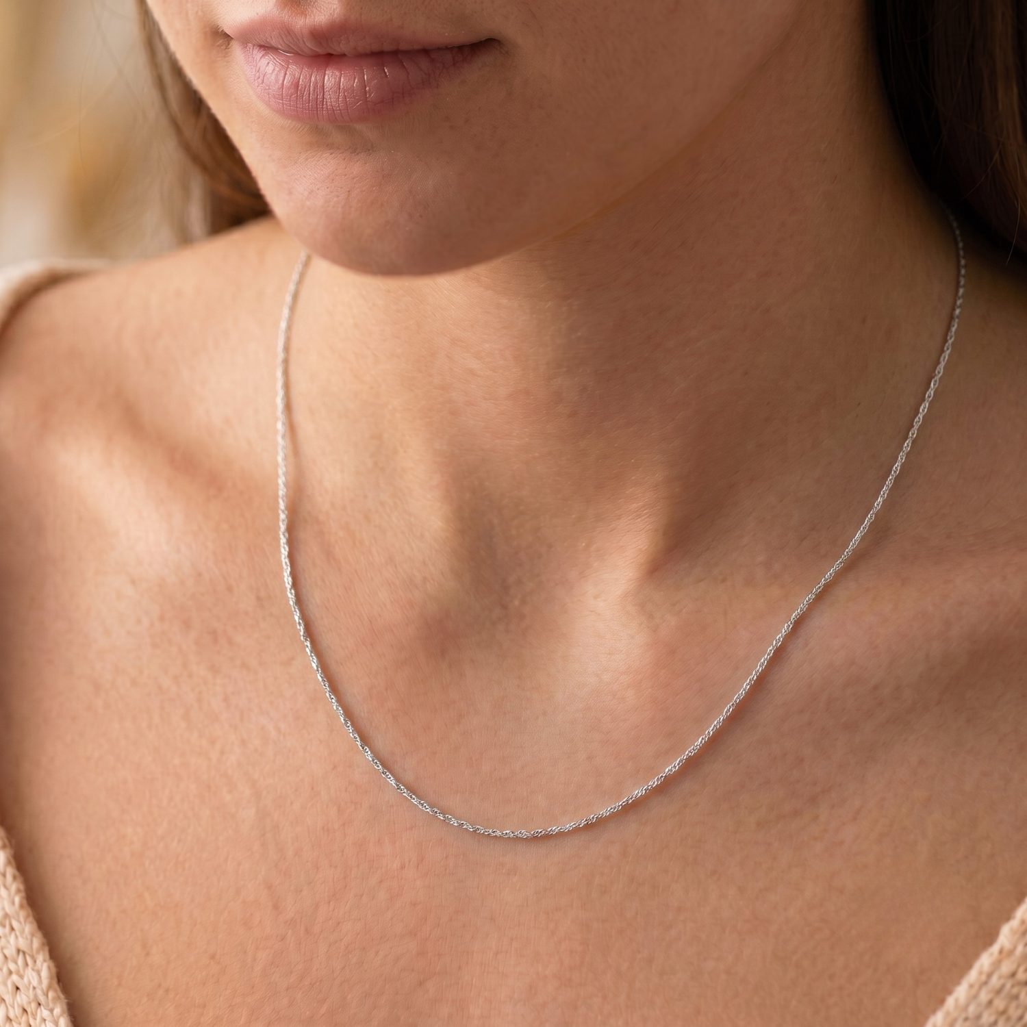14K White Gold Diamond-Cut Singapore Chain Necklace