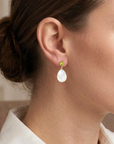 14K Gold Natural Peridot With Mother Of Pearl Drop Earrings