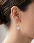 14K Yellow Gold Sunburst CZ Drop Dangle Earrings