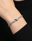 Sterling Silver Twisted Italian CZ Bar Bracelet With Black Stones, 7.5"