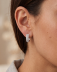 Sterling Silver Cubic Zirconia Oval Huggie Hoop Earrings, Three-Row Design