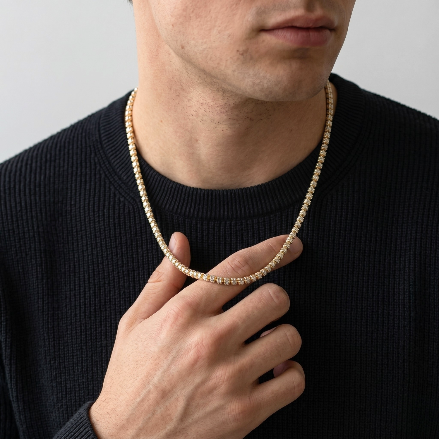 Sterling Silver Two-Tone Diamond-Cut Ice Chain Necklace, Pyramid Design
