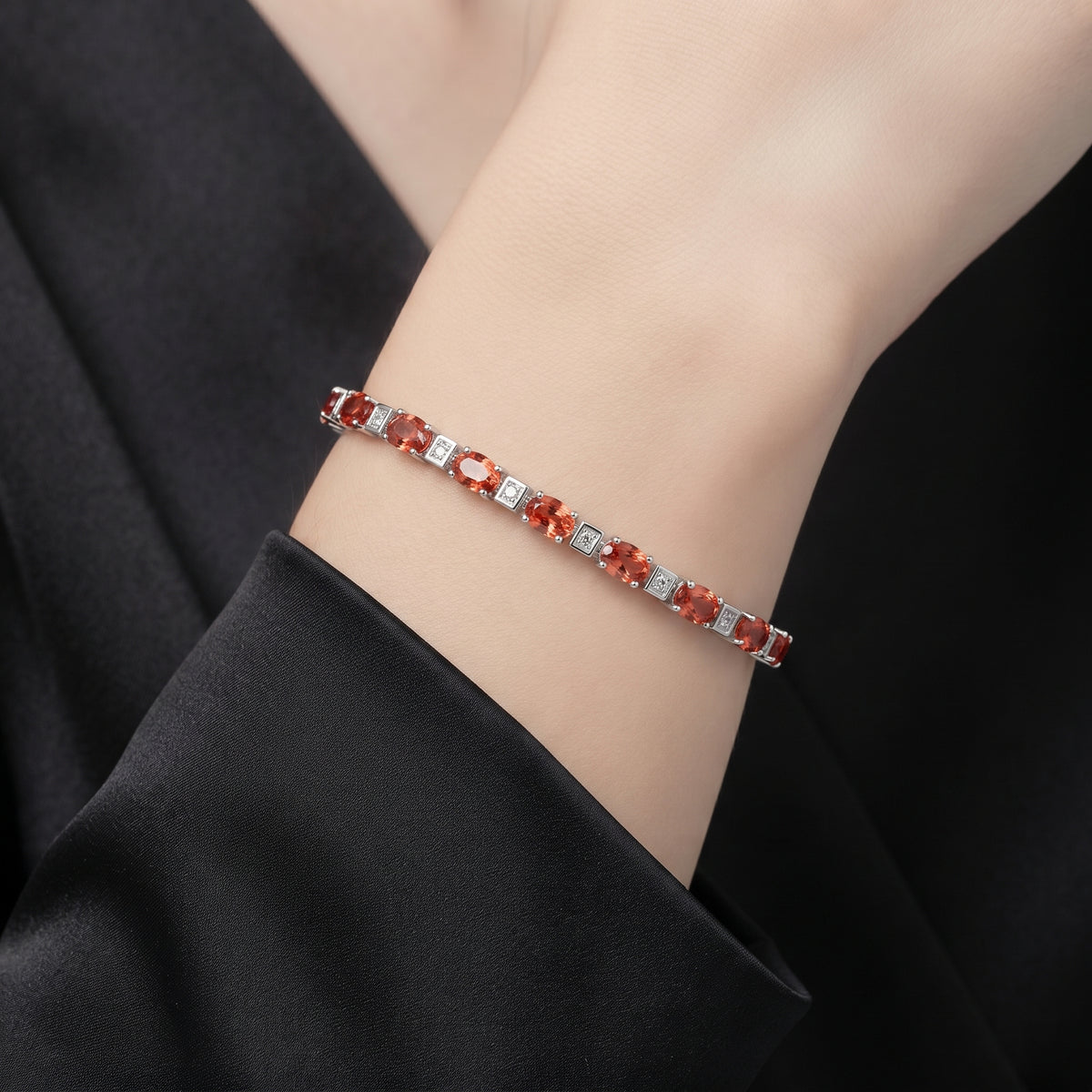 Sterling Silver Garnet CZ Gemstone Bracelet