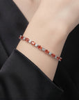 Sterling Silver Garnet CZ Gemstone Bracelet