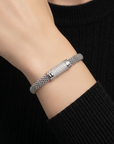 Sterling Silver Italian CZ Bar Bracelet, Handmade with a Secure Lobster Lock, (7.5")
