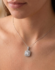 Sterling Silver Round Halo CZ Pendant Necklace