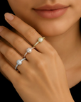 Sterling Silver Stackable Ball CZ Rings, Set Of 3