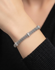 Sterling Silver CZ Three Station Italian Bracelet, With a Secure Lobster Lock, 7.5"
