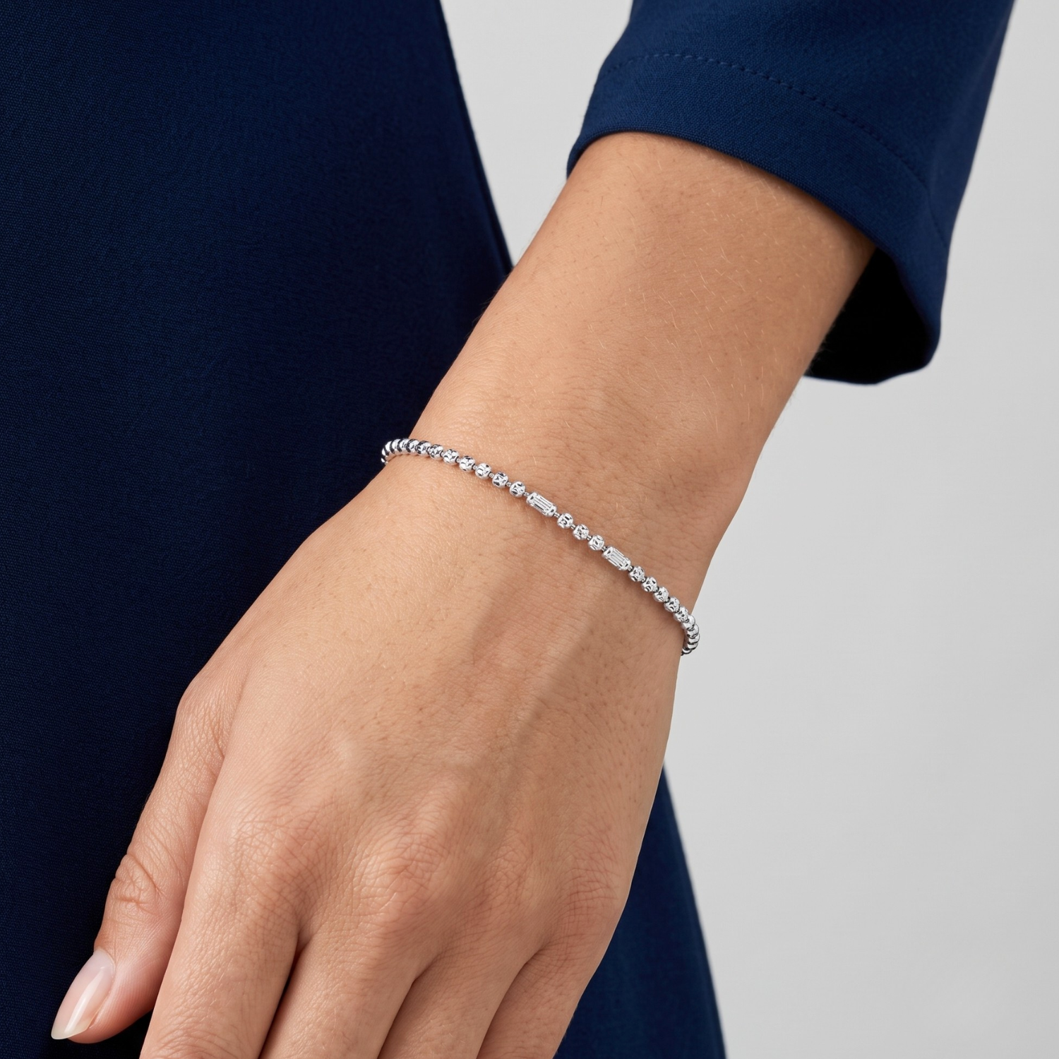 Sterling Silver Diamond-Cut Bead Bracelet