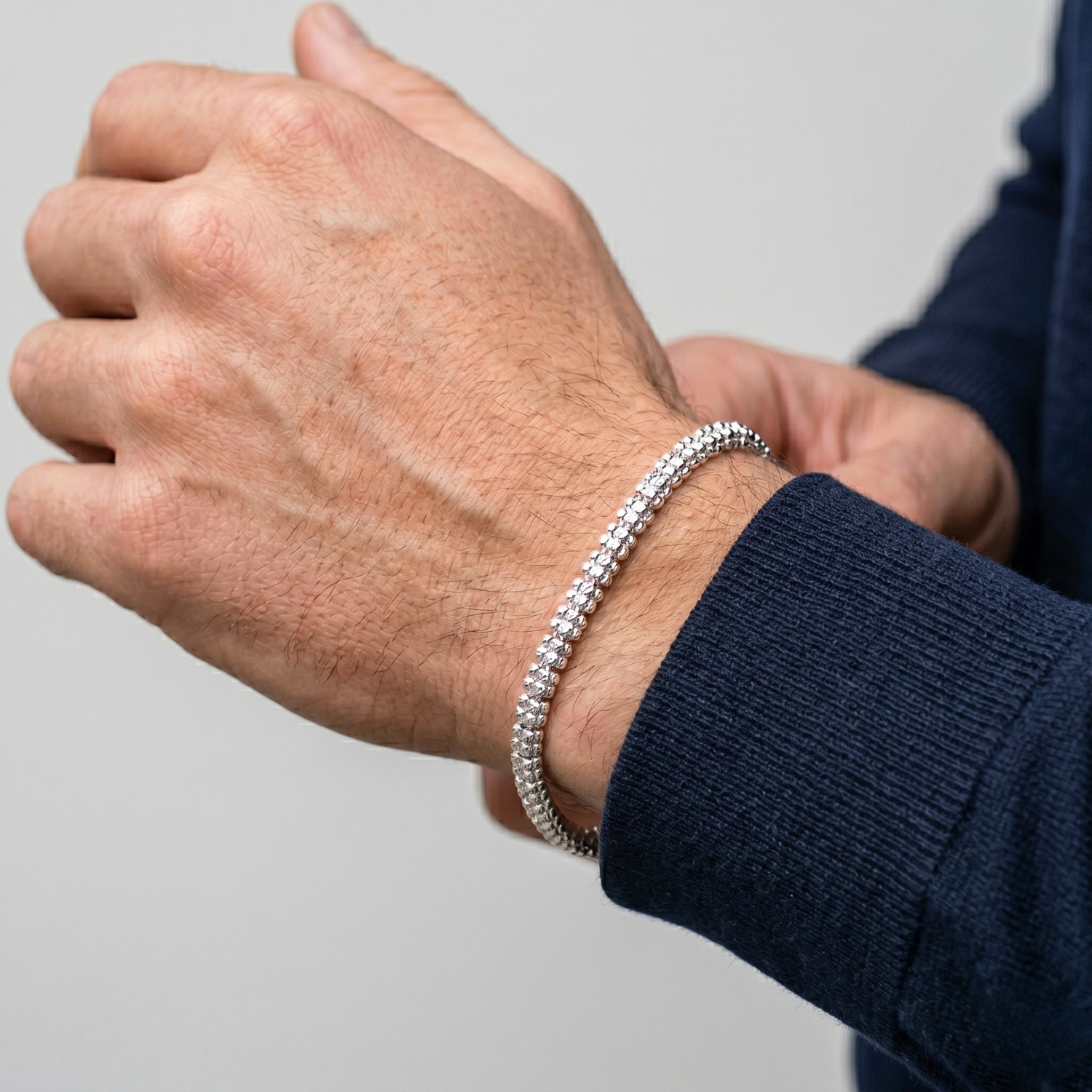 Sterling Silver Diamond-Cut Ice Chain Bracelet, Pyramid Design
