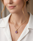 14K Yellow Gold Oval Purple Amethyst Pendant Necklace