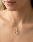 14K Yellow Gold Lab Diamond Tree Of Life Pendant Necklace, 0.10ctw