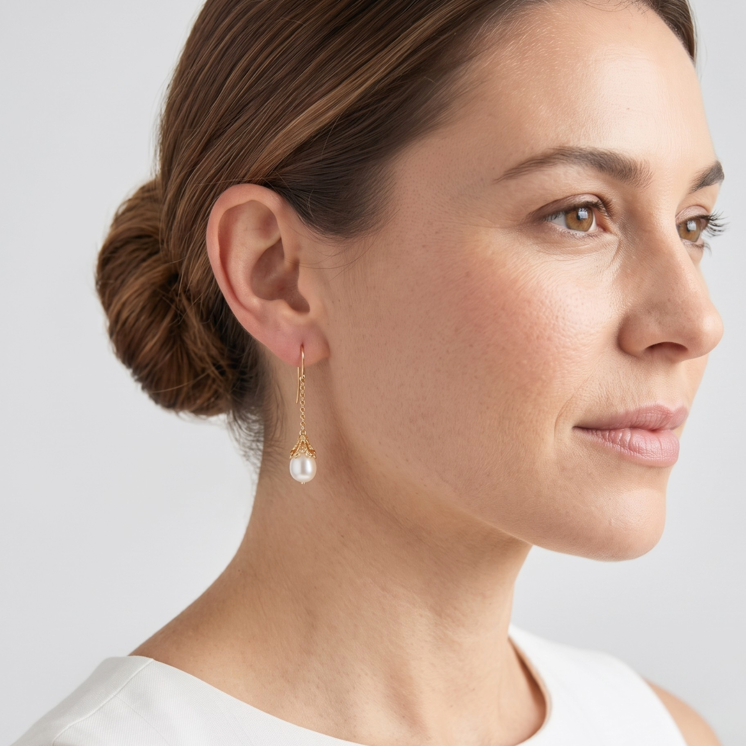 14K Yellow Gold Pearl Drop Dangle Earrings