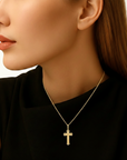 14K Yellow Gold Classic Cross Pendant Necklace