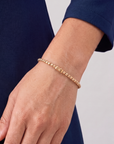 14K Rose Gold Plated Diamond-Cut "Tiger" Bead Stretch Bracelet, Solid Sterling Silver