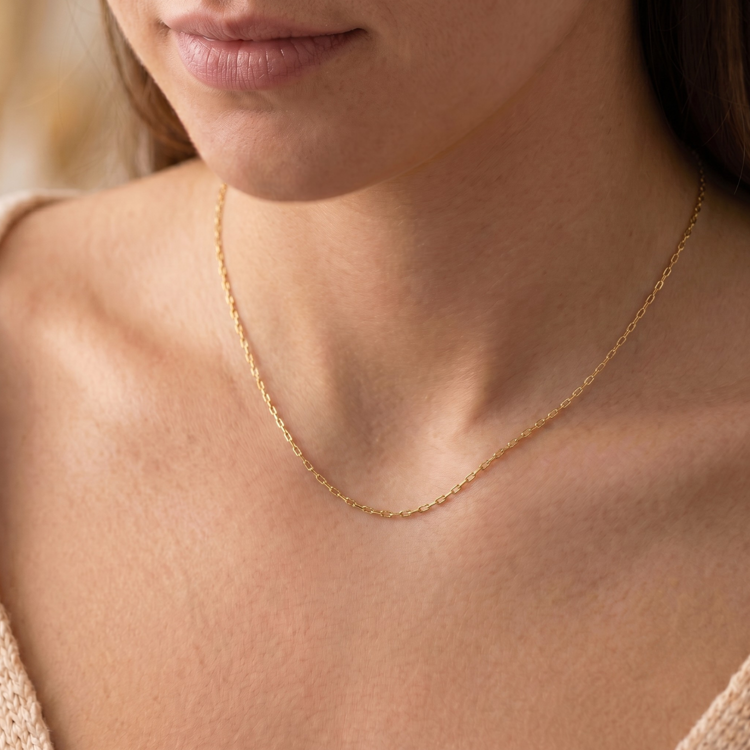 14K Yellow Gold Oval Twist Link Chain Necklace, 1mm