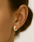 14K Gold Huggie Earrings, Diamond-Cut "Tornado" Engravings, Size 12mm