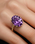 14K Yellow Gold Purple Amethyst Oval-Cut Gemstone Ring